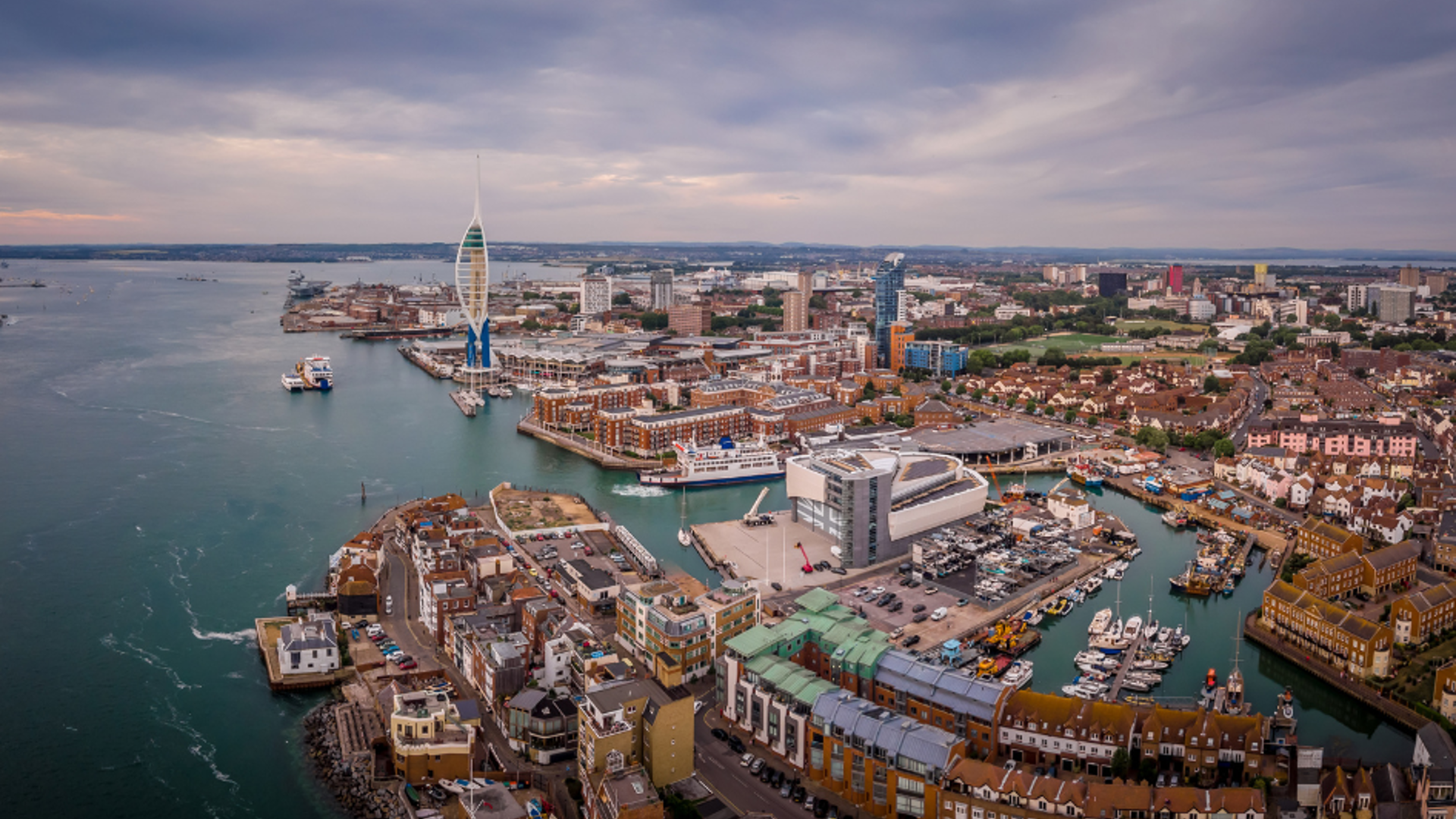 Arial view of Portsmouth and the Solent.